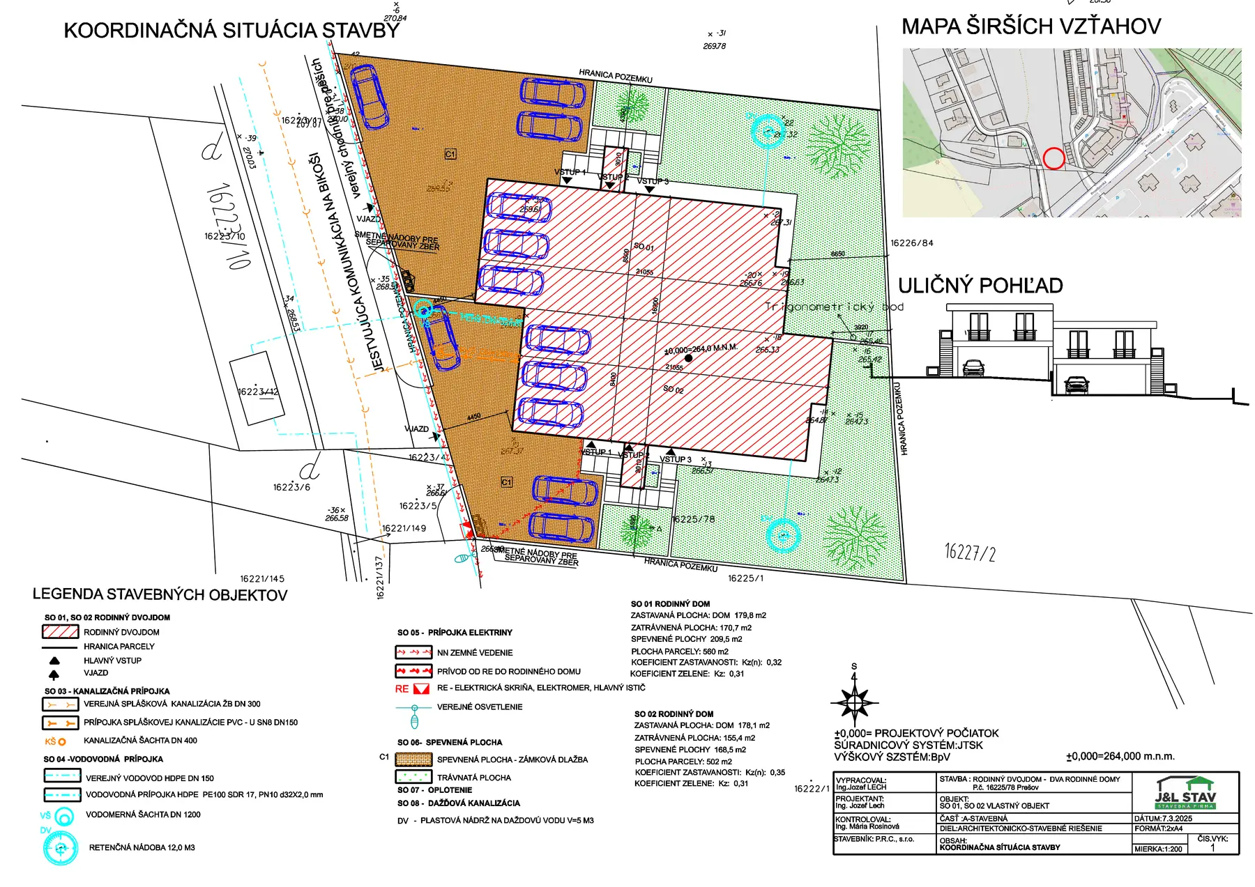 Koordinačná situácia projektu na parcele v lokalite Bikoš v Prešove